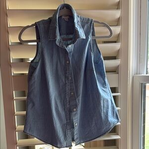 J Crew Sleeveless Denim Button-Up Shirt